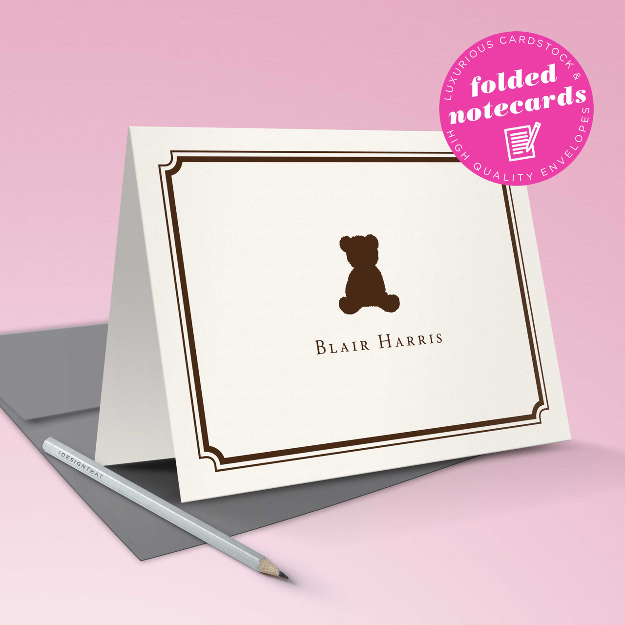 Luxury baby stationery – folded note card set with teddy bear motif for heartfelt handwritten messages